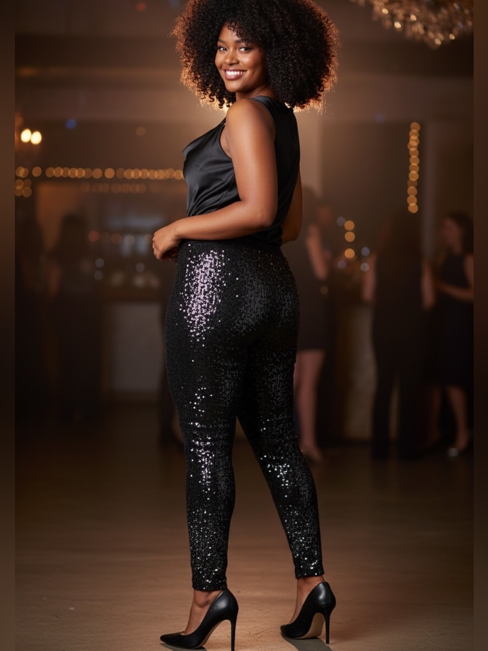 Moda International Black Sequins Leggings (DM)